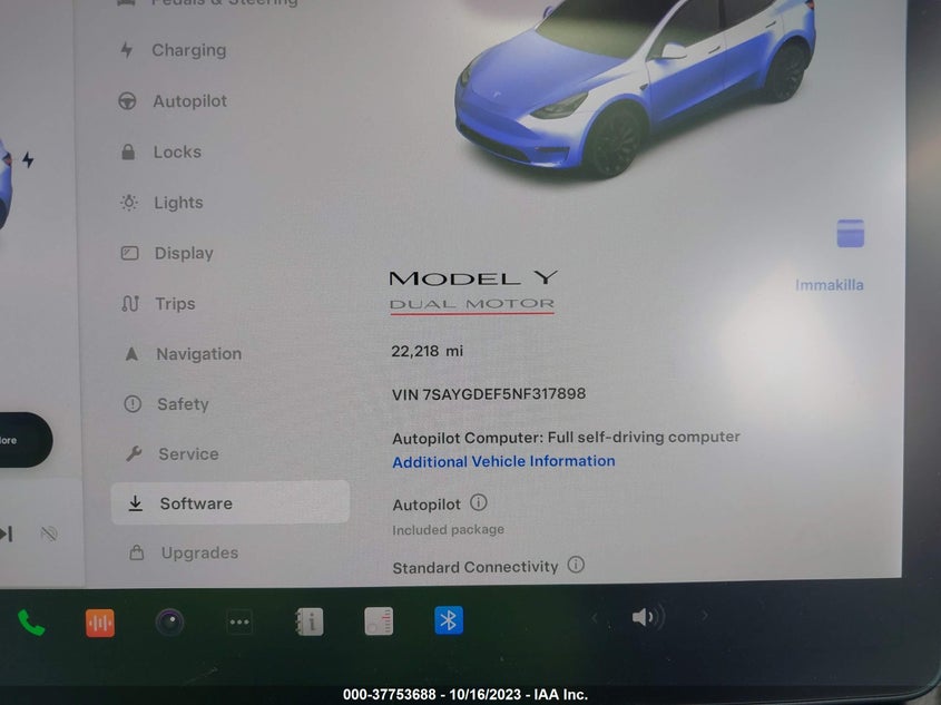 VIN 7SAYGDEF5NF317898 2022 TESLA MODEL Y