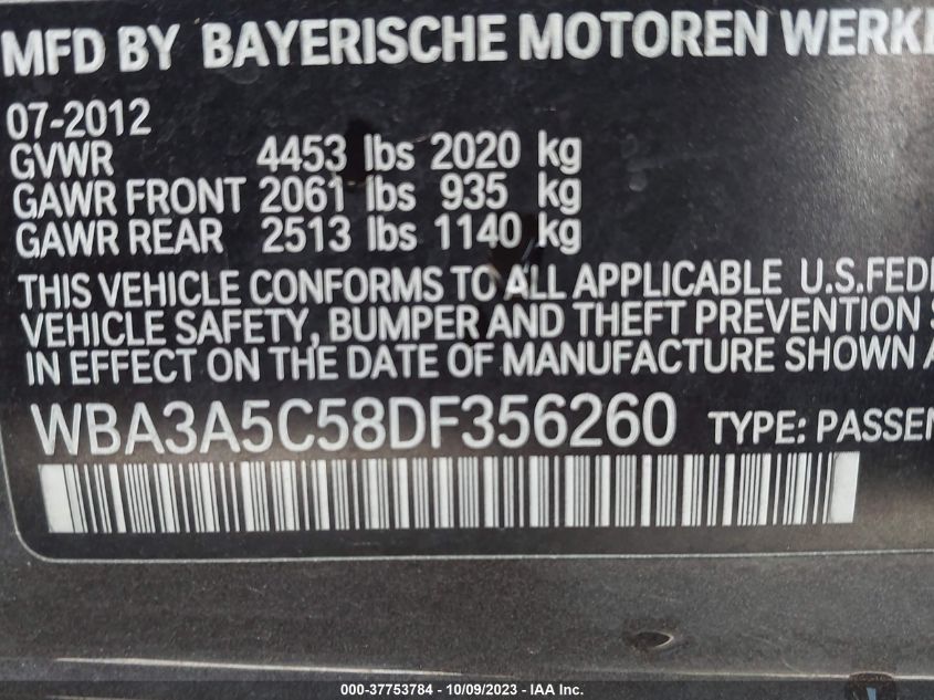 2013 BMW 328I WBA3A5C58DF356260