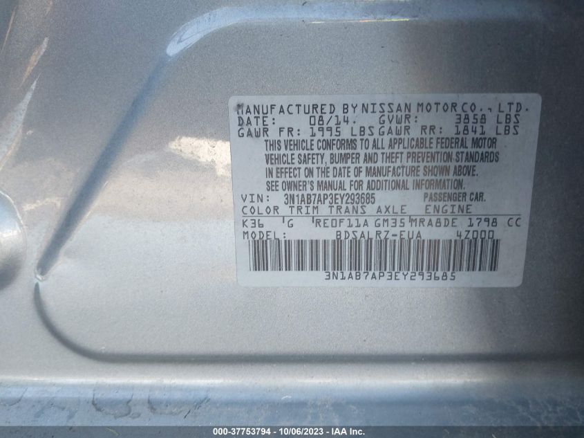 2014 NISSAN SENTRA SR - 3N1AB7AP3EY293685
