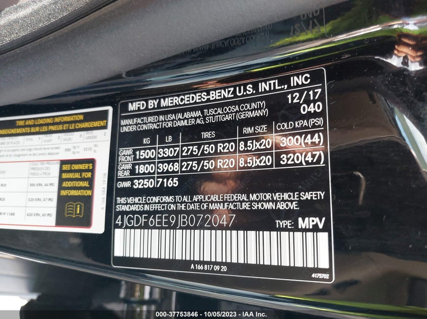 VIN 4JGDF6EE9JB072047 2018 MERCEDES-BENZ GLS GLS 450