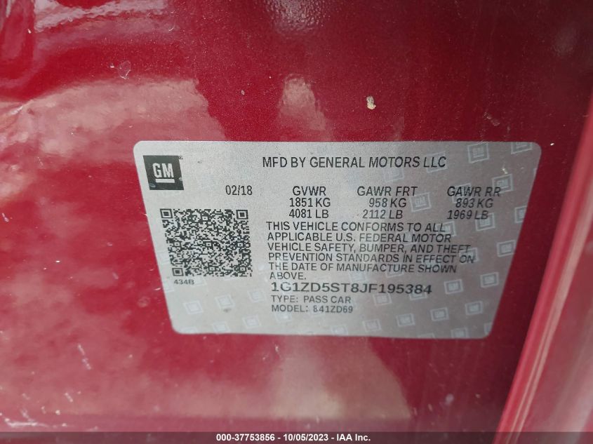2018 CHEVROLET MALIBU LT - 1G1ZD5ST8JF195384