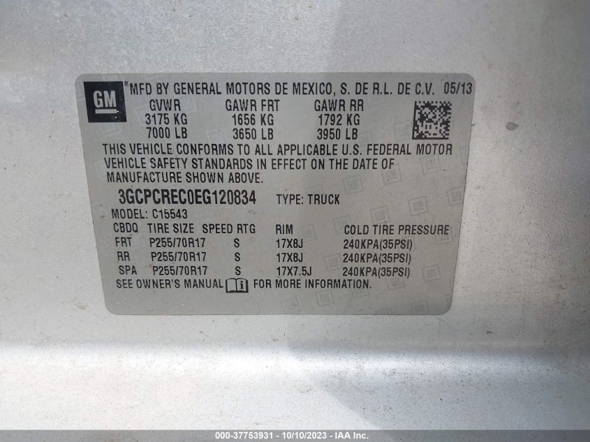 2014 CHEVROLET SILVERADO 1500 LT - 3GCPCREC0EG120834