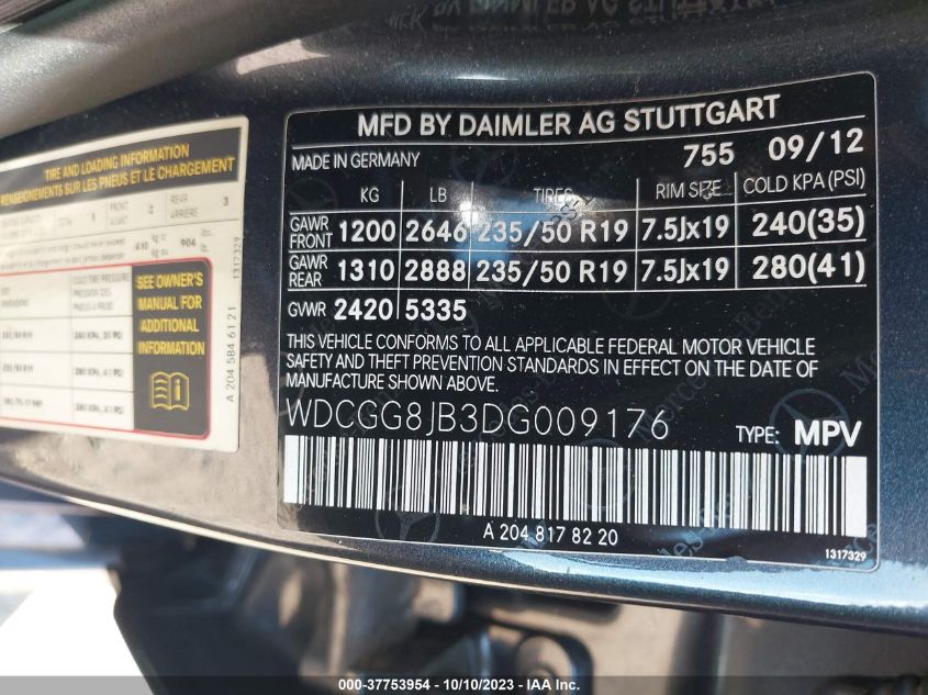 2013 MERCEDES-BENZ GLK-CLASS GLK 350 WDCGG8JB3DG009176