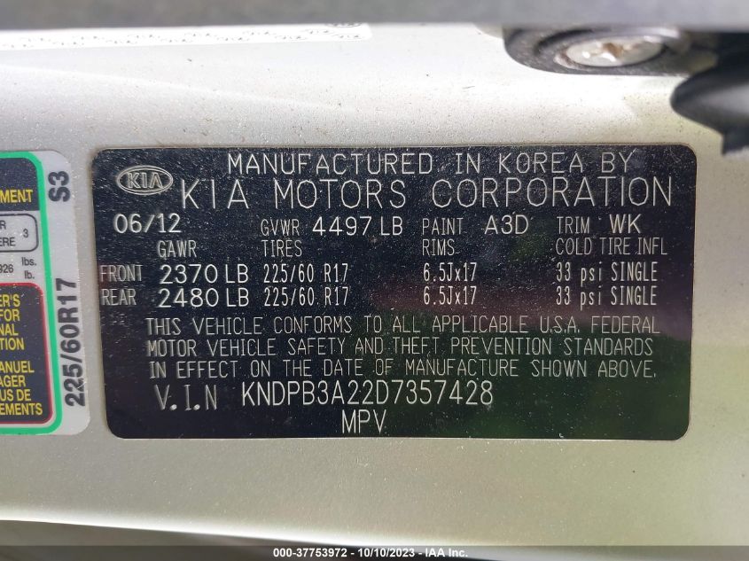 2013 KIA SPORTAGE LX - KNDPB3A22D7357428
