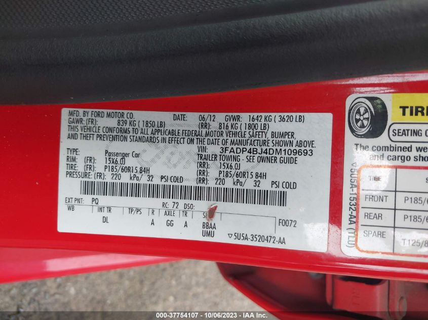 2013 FORD FIESTA SE - 3FADP4BJ4DM109693