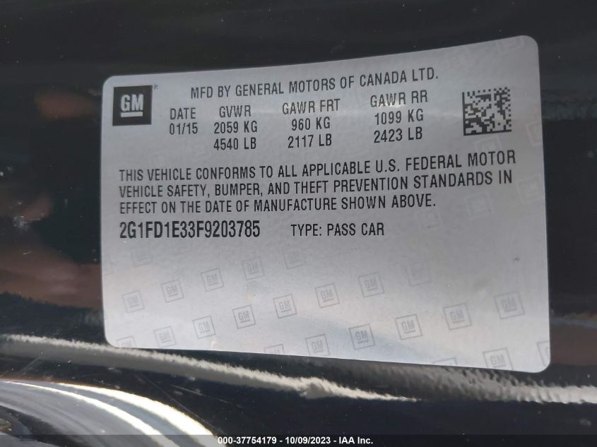 2015 CHEVROLET CAMARO LT - 2G1FD1E33F9203785