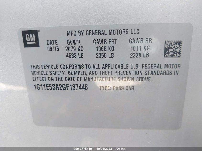 2016 CHEVROLET MALIBU LIMITED LTZ - 1G11E5SA2GF137448