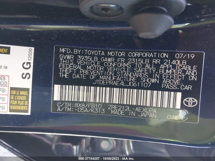 2020 TOYOTA COROLLA LE - JTDEPRAE4LJ061107