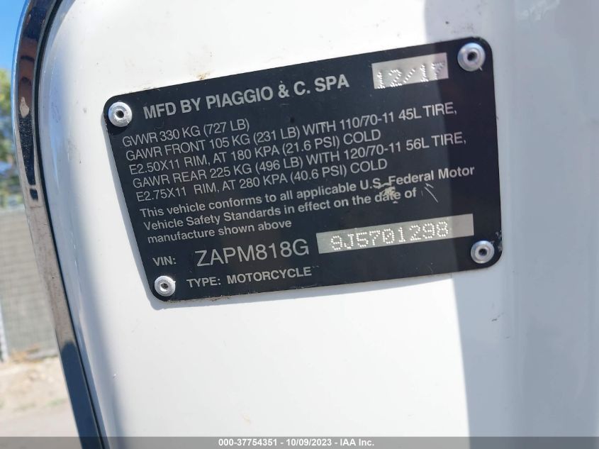 2018 VESPA SPRINT 150 3V ZAPM818G9J5701298
