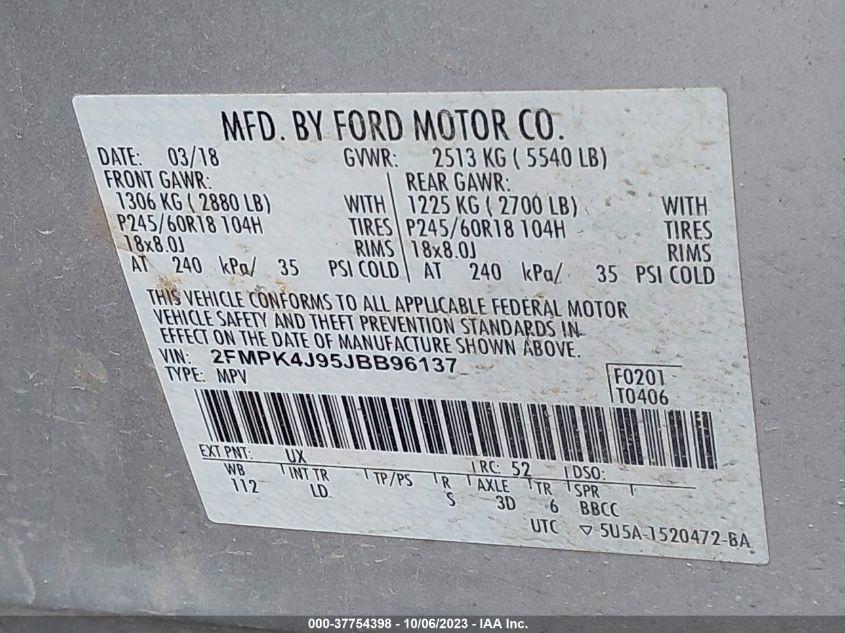 2018 FORD EDGE SEL - 2FMPK4J95JBB96137