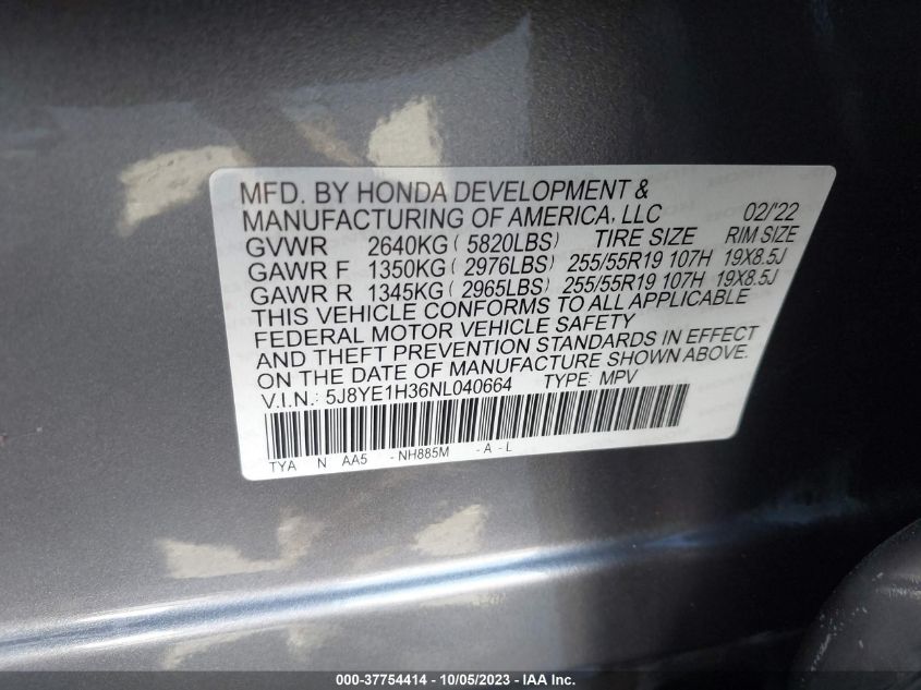 5J8YE1H36NL040664 Acura MDX   9