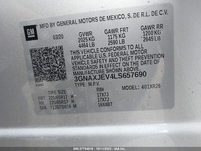 2020 CHEVROLET EQUINOX LT - 3GNAXJEV4LS657690