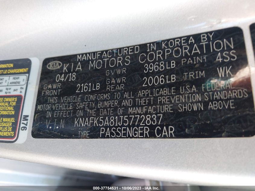 2018 KIA FORTE5 LX - KNAFK5A81J5772837
