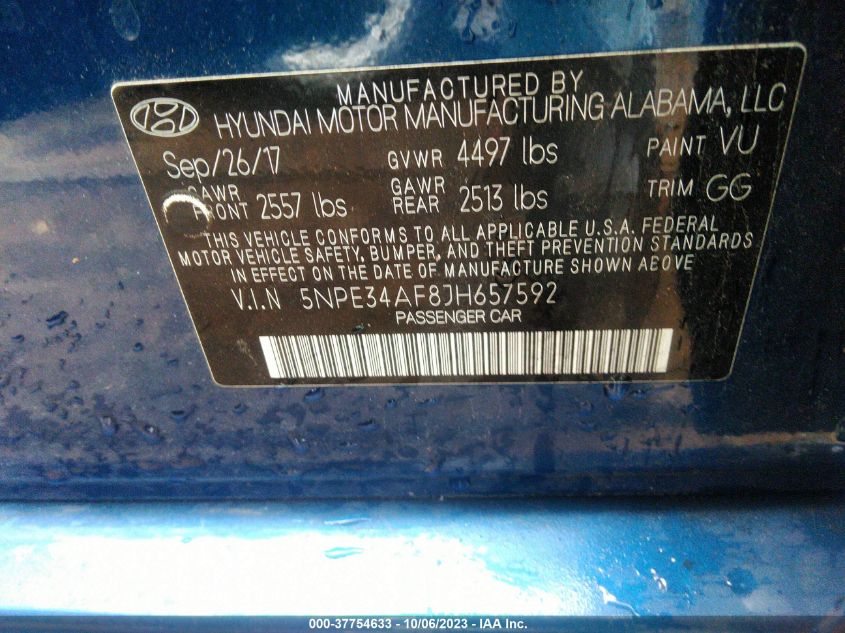 2018 HYUNDAI SONATA SEL - 5NPE34AF8JH657592