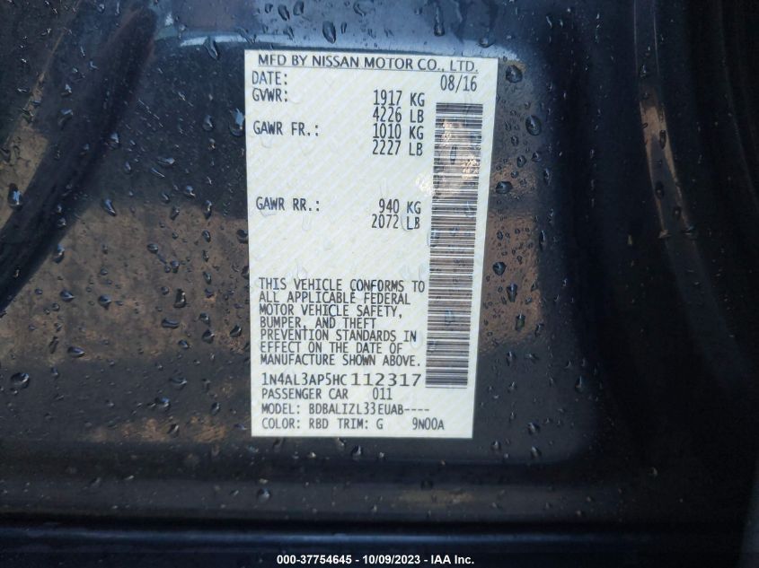 VIN 1N4AL3AP5HC112317 2017 NISSAN ALTIMA 2.5