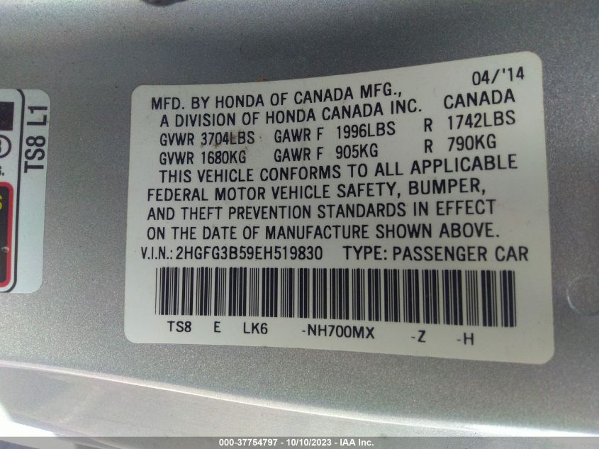 2014 HONDA CIVIC LX - 2HGFG3B59EH519830