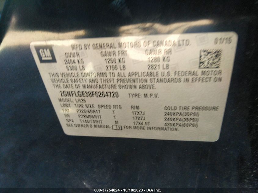 2015 CHEVROLET EQUINOX LT - 2GNFLGE38F6264720