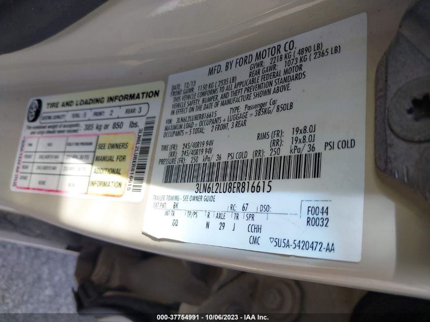 2014 LINCOLN MKZ HYBRID 3LN6L2LU8ER816615