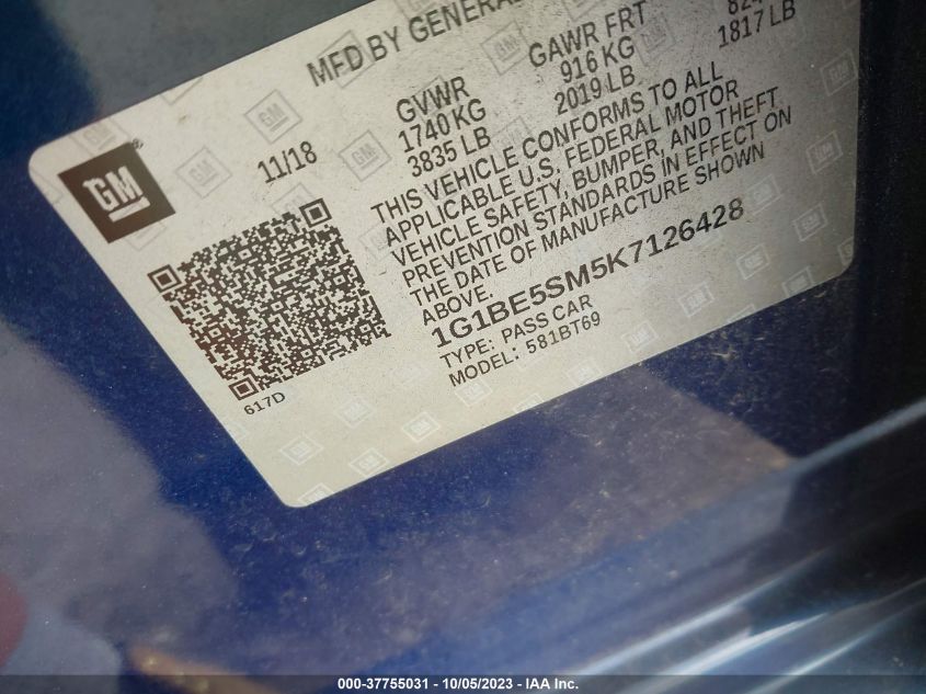2019 CHEVROLET CRUZE LT - 1G1BE5SM5K7126428