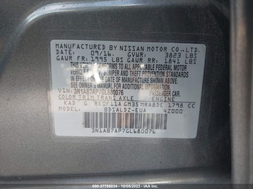 2016 NISSAN SENTRA SV - 3N1AB7AP7GL680076
