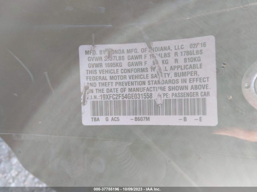 2016 HONDA CIVIC LX - 19XFC2F54GE031558
