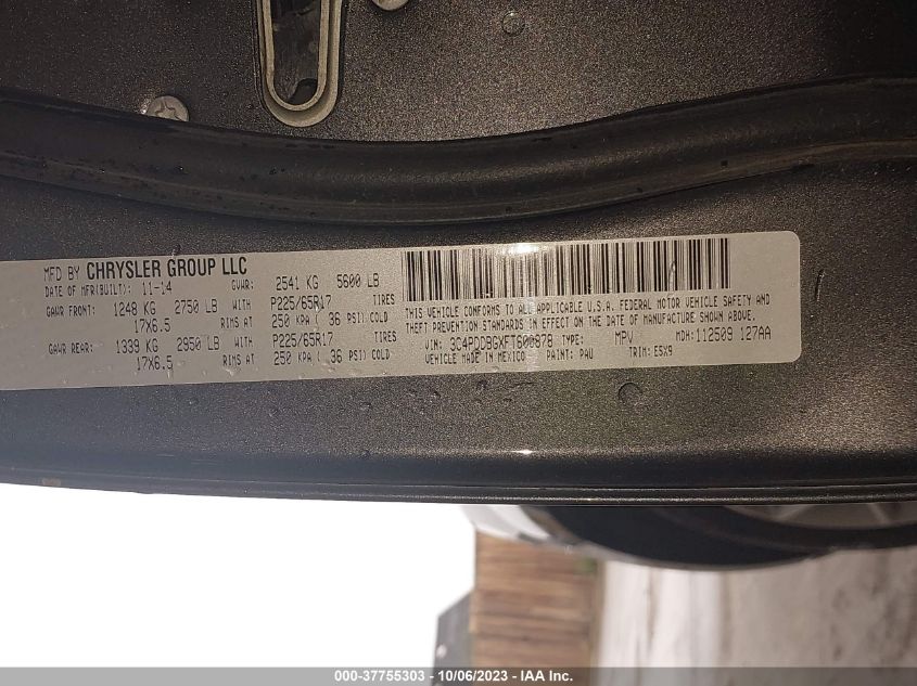 2015 DODGE JOURNEY SXT - 3C4PDDBGXFT600878