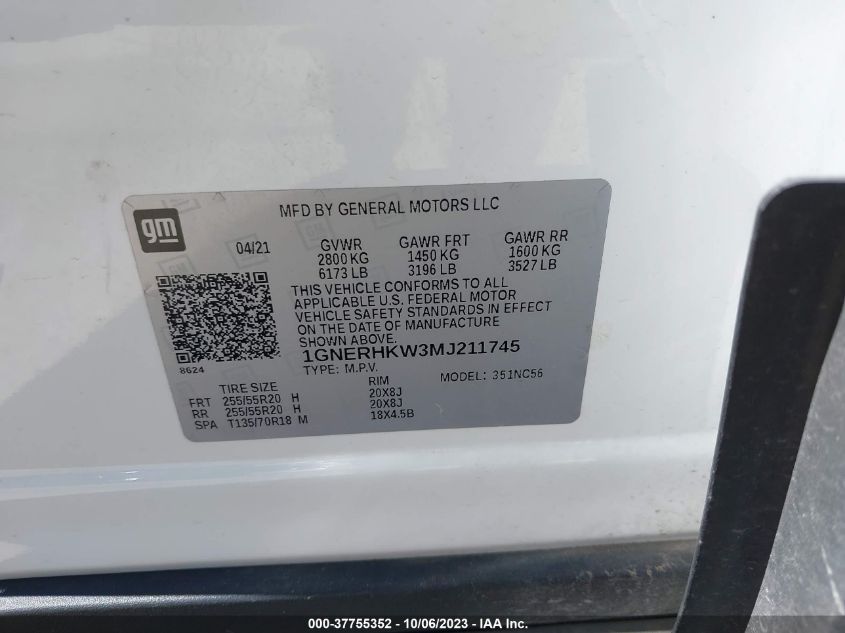 2021 CHEVROLET TRAVERSE LT LEATHER - 1GNERHKW3MJ211745