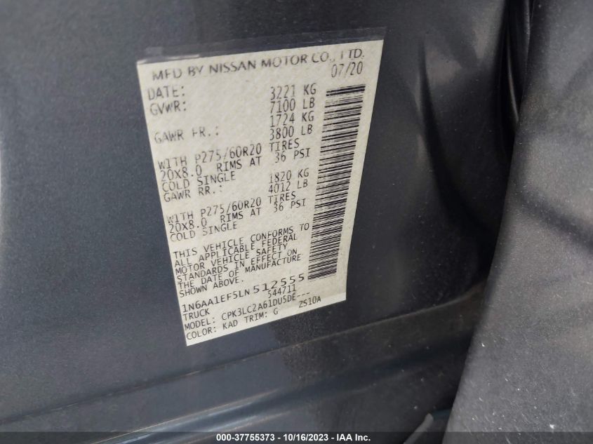 2020 NISSAN TITAN SV - 1N6AA1EF5LN512555