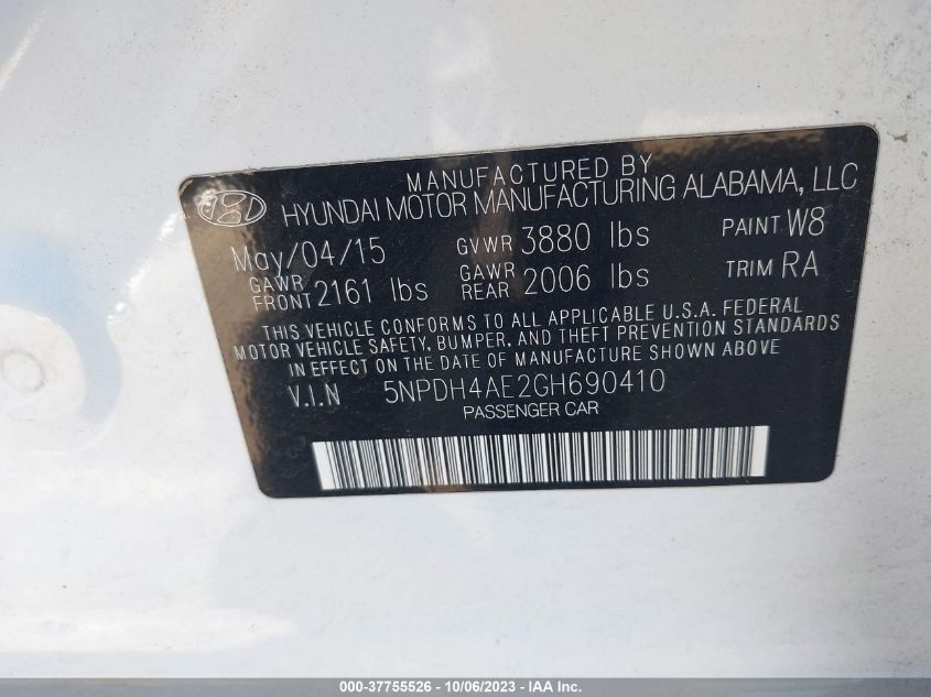 2016 HYUNDAI ELANTRA SE - 5NPDH4AE2GH690410