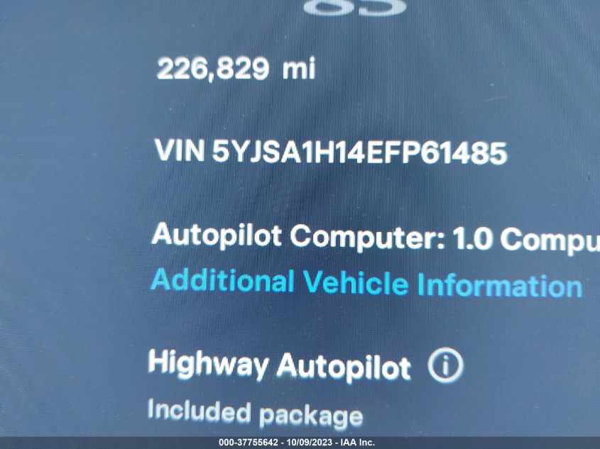 2014 TESLA MODEL S - 5YJSA1H14EFP61485