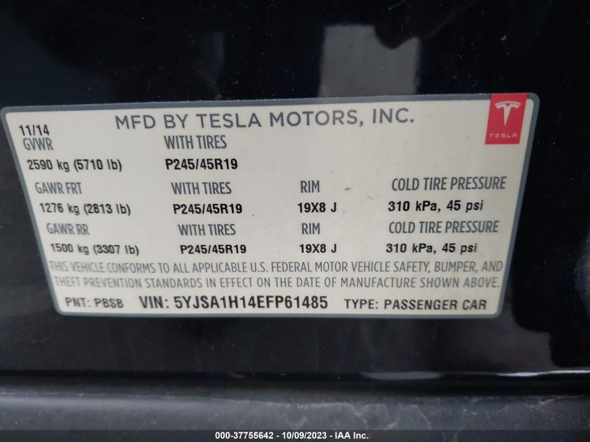 2014 TESLA MODEL S - 5YJSA1H14EFP61485