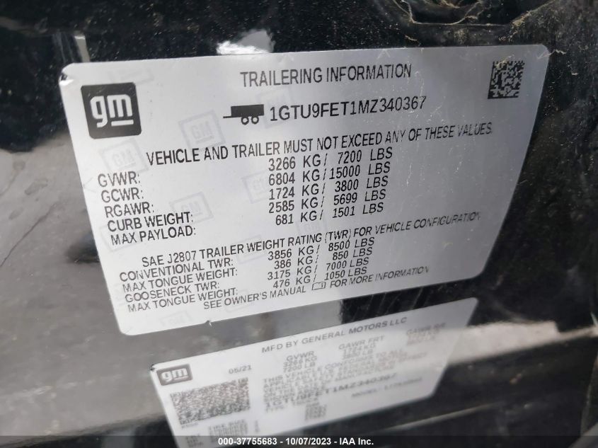 2021 GMC SIERRA 1500 DENALI - 1GTU9FET1MZ340367