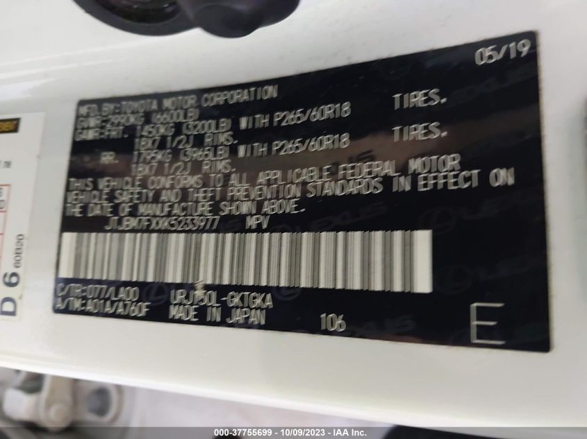 2019 LEXUS 460 PREMIUM - JTJBM7FXXK5233977