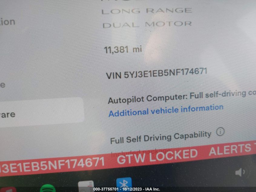 2022 TESLA MODEL 3 LONG RANGE - 5YJ3E1EB5NF174671