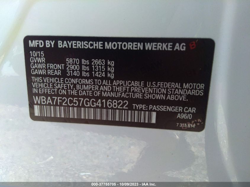 2016 BMW 750I XDRIVE - WBA7F2C57GG416822