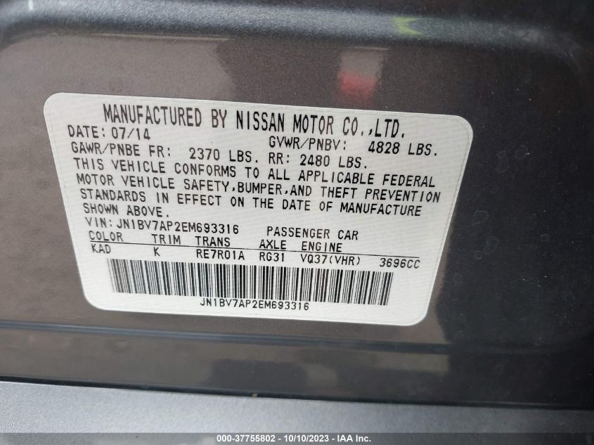 2014 INFINITI Q50 PREMIUM - JN1BV7AP2EM693316