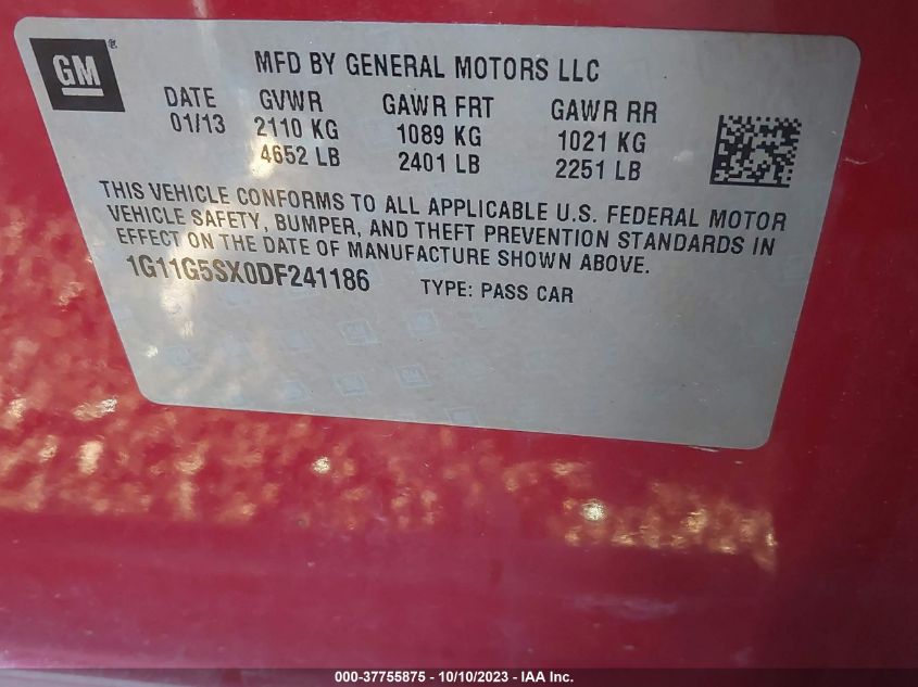2013 CHEVROLET MALIBU LT - 1G11G5SX0DF241186