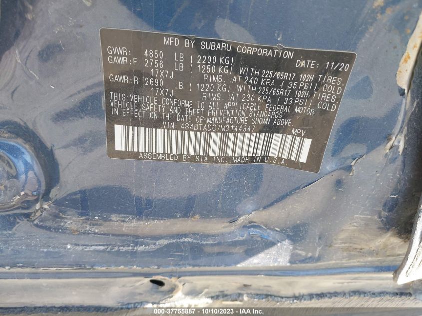2021 SUBARU OUTBACK PREMIUM - 4S4BTADC7M3144347
