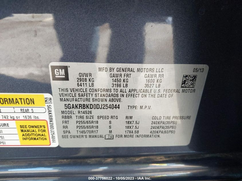 2013 BUICK ENCLAVE CONVENIENCE - 5GAKRBKD0DJ254044
