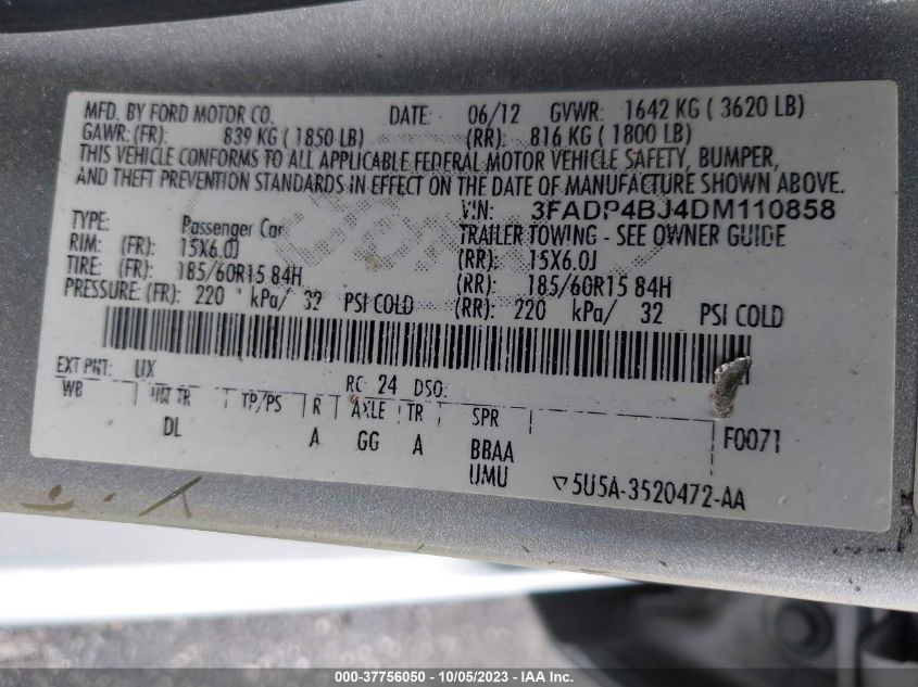 2013 FORD FIESTA SE - 3FADP4BJ4DM110858