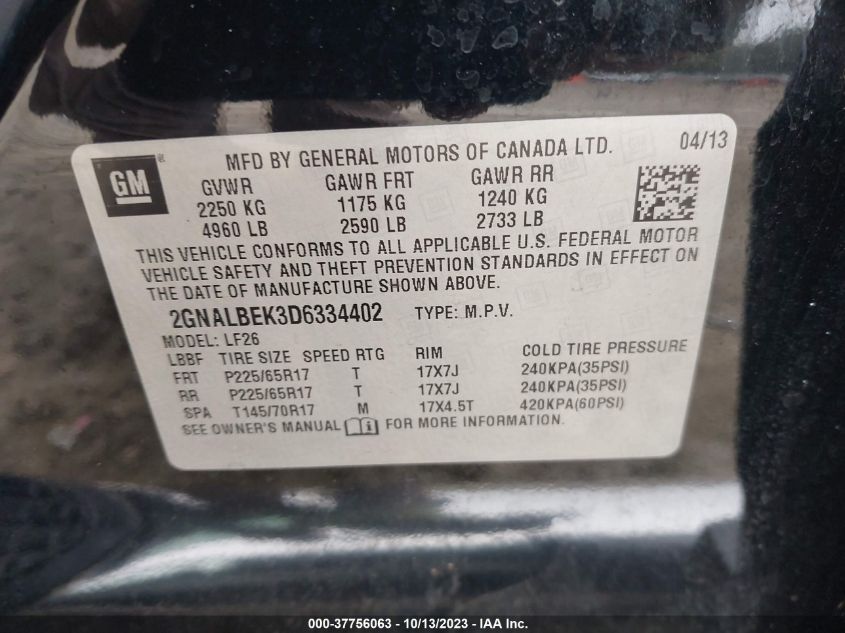 2013 CHEVROLET EQUINOX LS - 2GNALBEK3D6334402