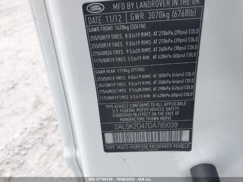2013 LAND ROVER RANGE ROVER SPORT HSE LUX - SALSK2D47DA789039