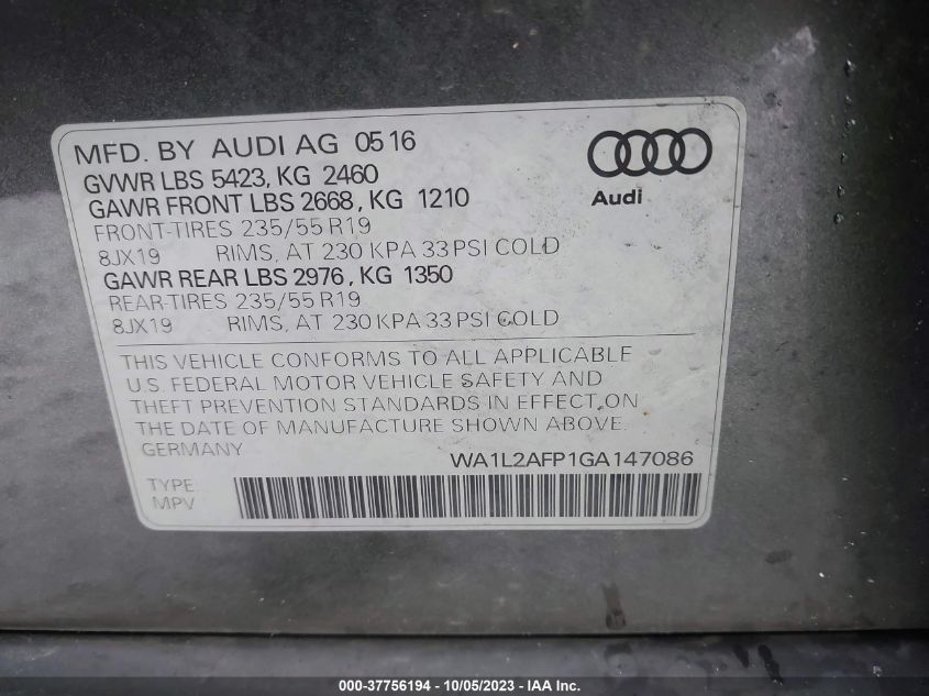 2016 AUDI Q5 PREMIUM PLUS - WA1L2AFP1GA147086
