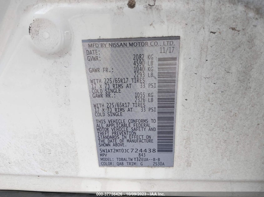 VIN 5N1AT2MT0JC724438 2018 NISSAN ROGUE S/SL