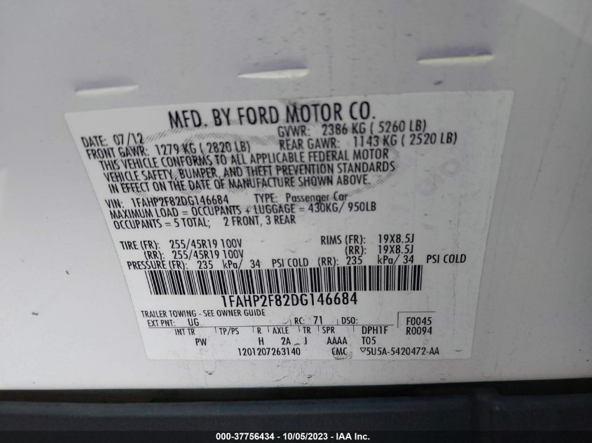 2013 FORD TAURUS LIMITED - 1FAHP2F82DG146684