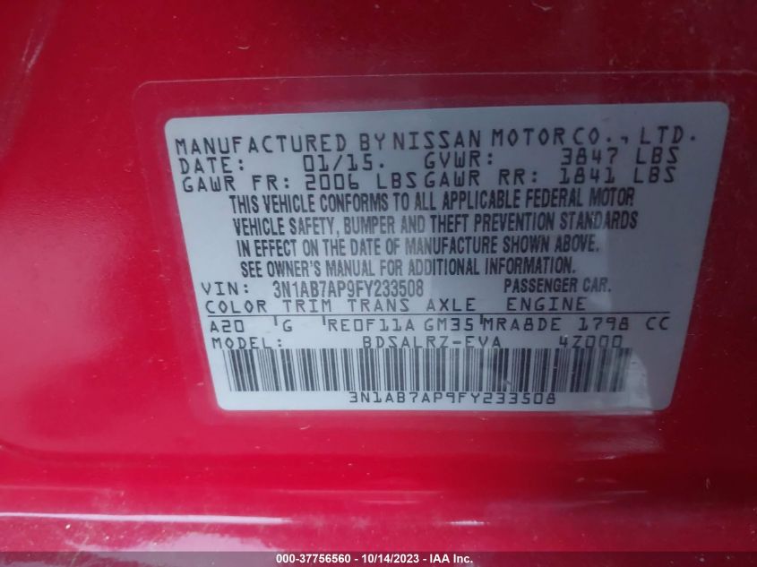2015 NISSAN SENTRA SR - 3N1AB7AP9FY233508