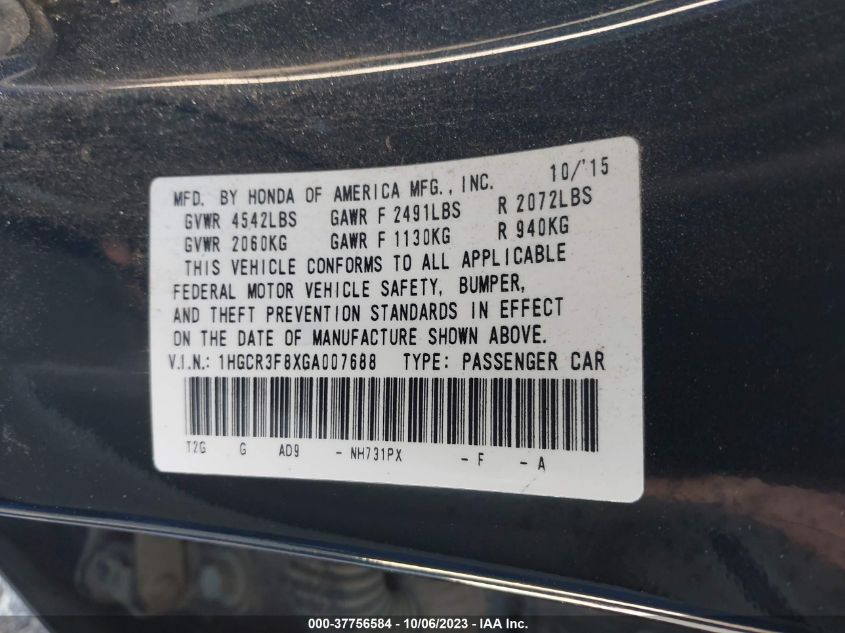 2016 HONDA ACCORD EX-L V-6 - 1HGCR3F8XGA007688