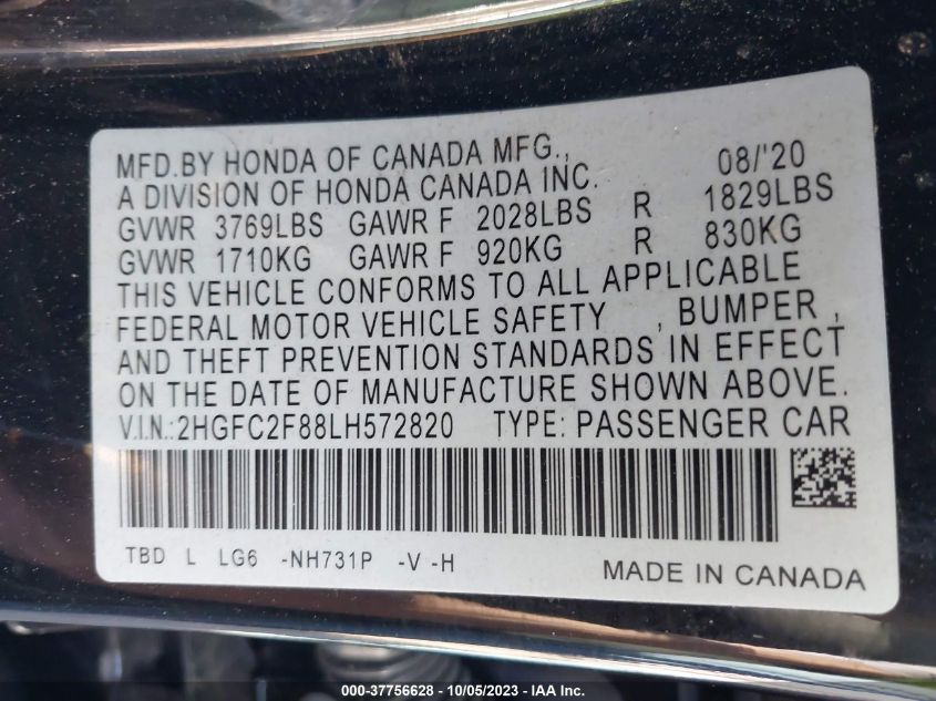 2020 HONDA CIVIC SEDAN SPORT - 2HGFC2F88LH572820