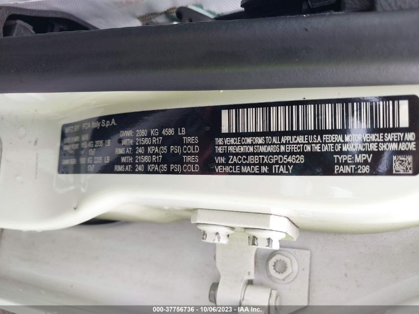 2016 JEEP RENEGADE LATITUDE - ZACCJBBTXGPD54626