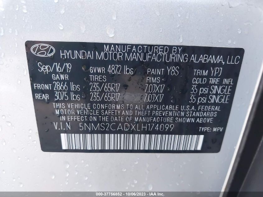 2020 HYUNDAI SANTA FE SE - 5NMS2CADXLH174099